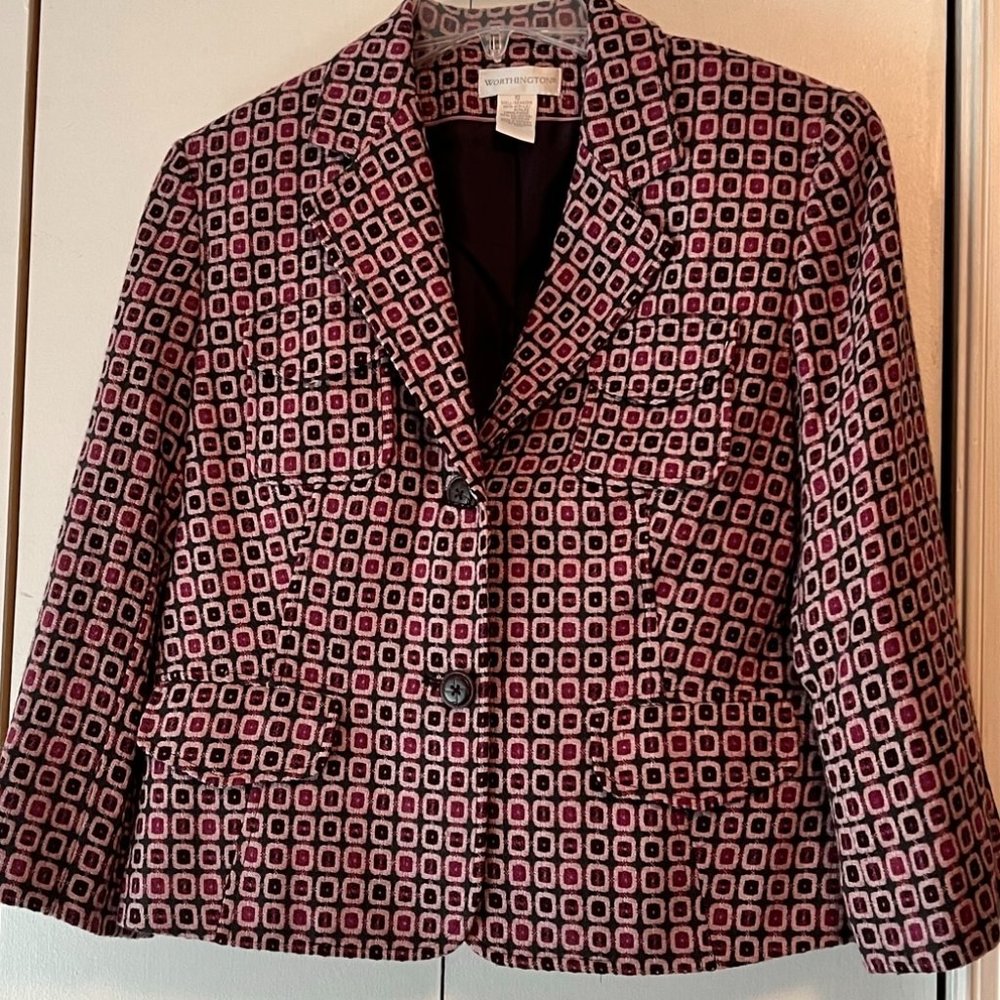 Worthington Raspberry Patterned Two Button Blazer… - image 1